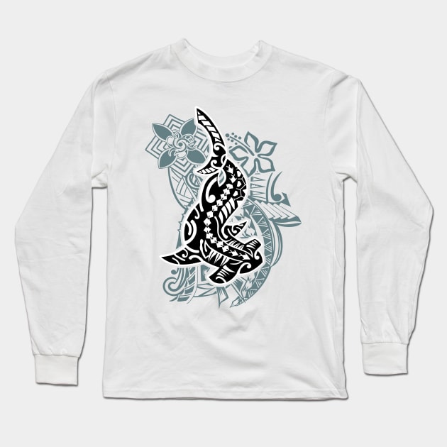 Hawaiian Tribal Hammerhead Shark Long Sleeve T-Shirt by Nalu Threads